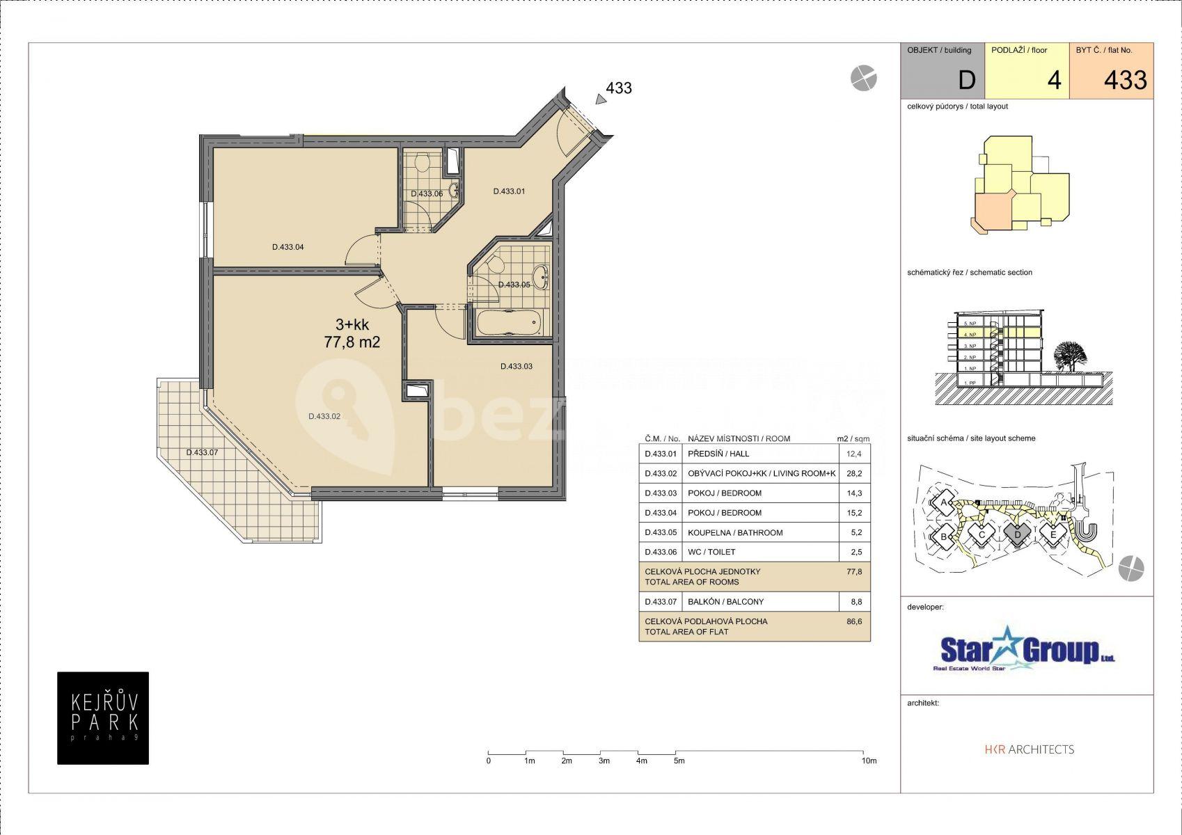 Prenájom bytu 3-izbový 78 m², Nademlejnská, Praha, Praha