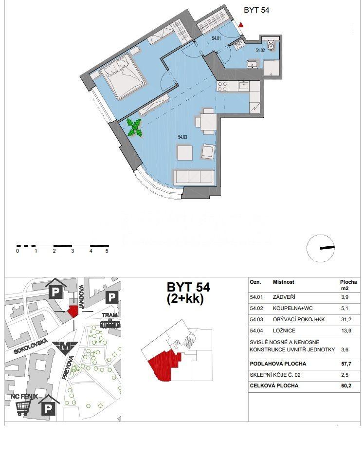 Prenájom bytu 2-izbový 60 m², Jandova, Praha, Praha