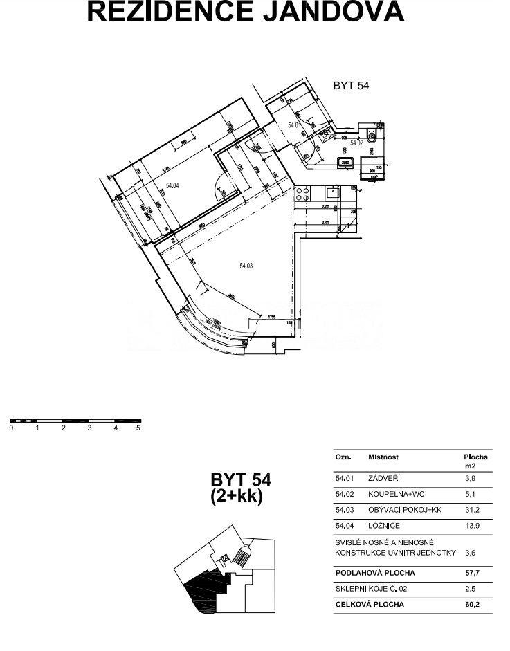 Prenájom bytu 2-izbový 60 m², Jandova, Praha, Praha