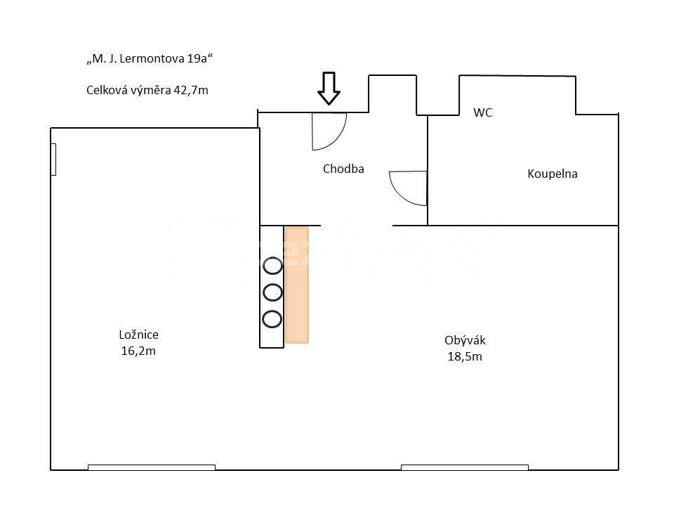 Prenájom bytu 2-izbový 43 m², Michaila Jurjeviče Lermontova, Praha, Praha