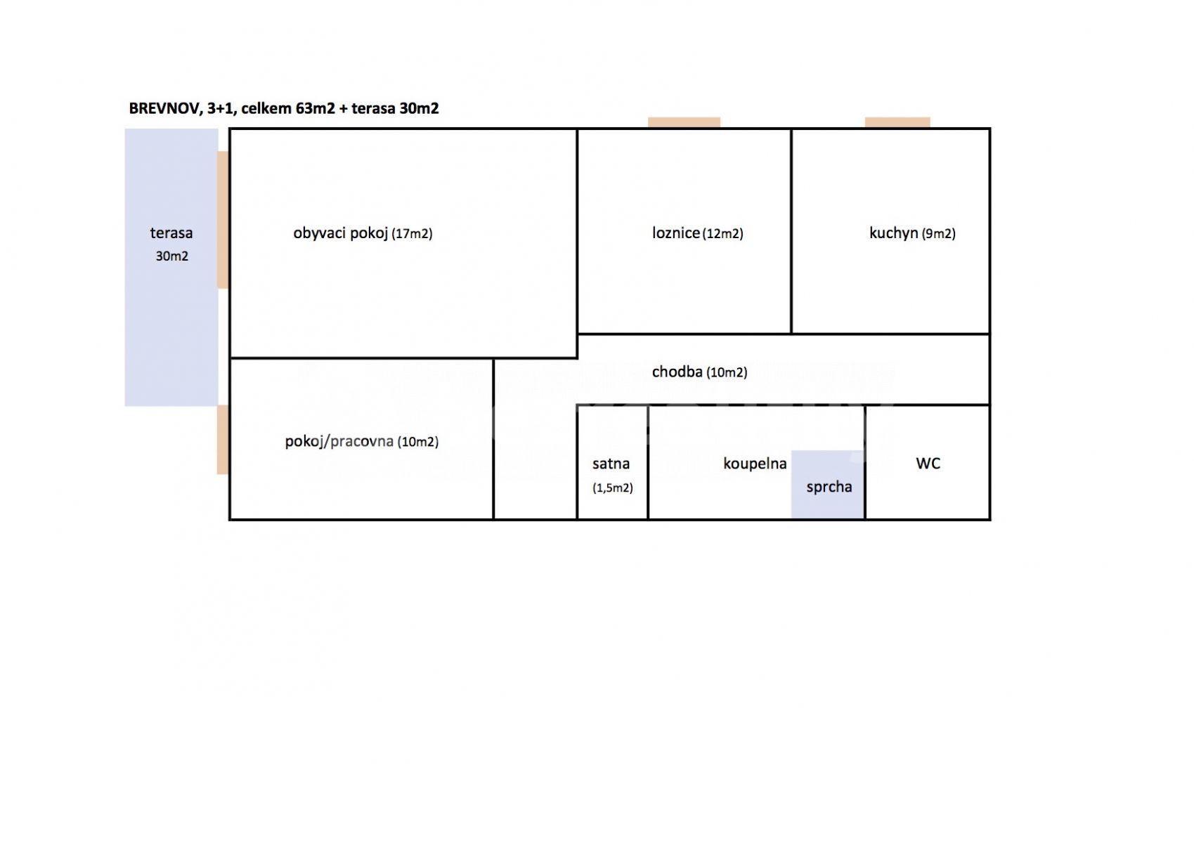 Prenájom bytu 3-izbový 63 m², Talichova, Praha, Praha