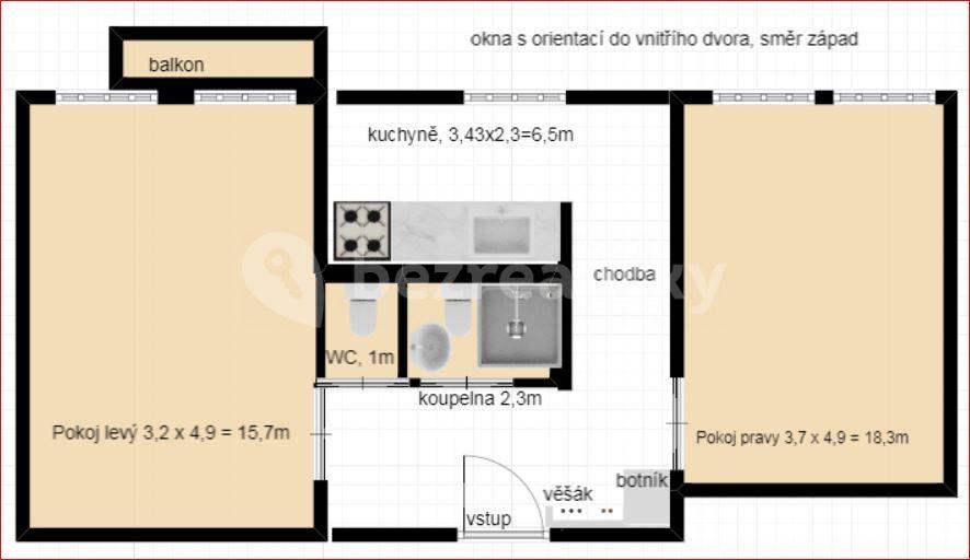 Prenájom bytu 2-izbový 54 m², Vranovská, Brno, Jihomoravský kraj