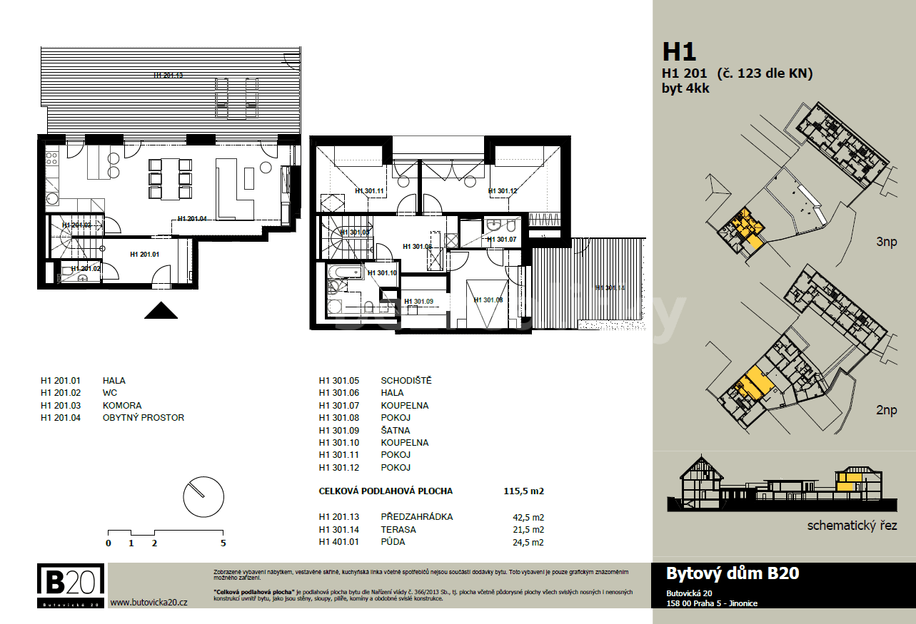 Prenájom bytu 4-izbový 115 m², Butovická, Praha, Praha