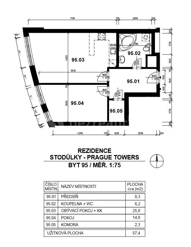 Prenájom bytu 2-izbový 57 m², Tlumačovská, Praha, Praha