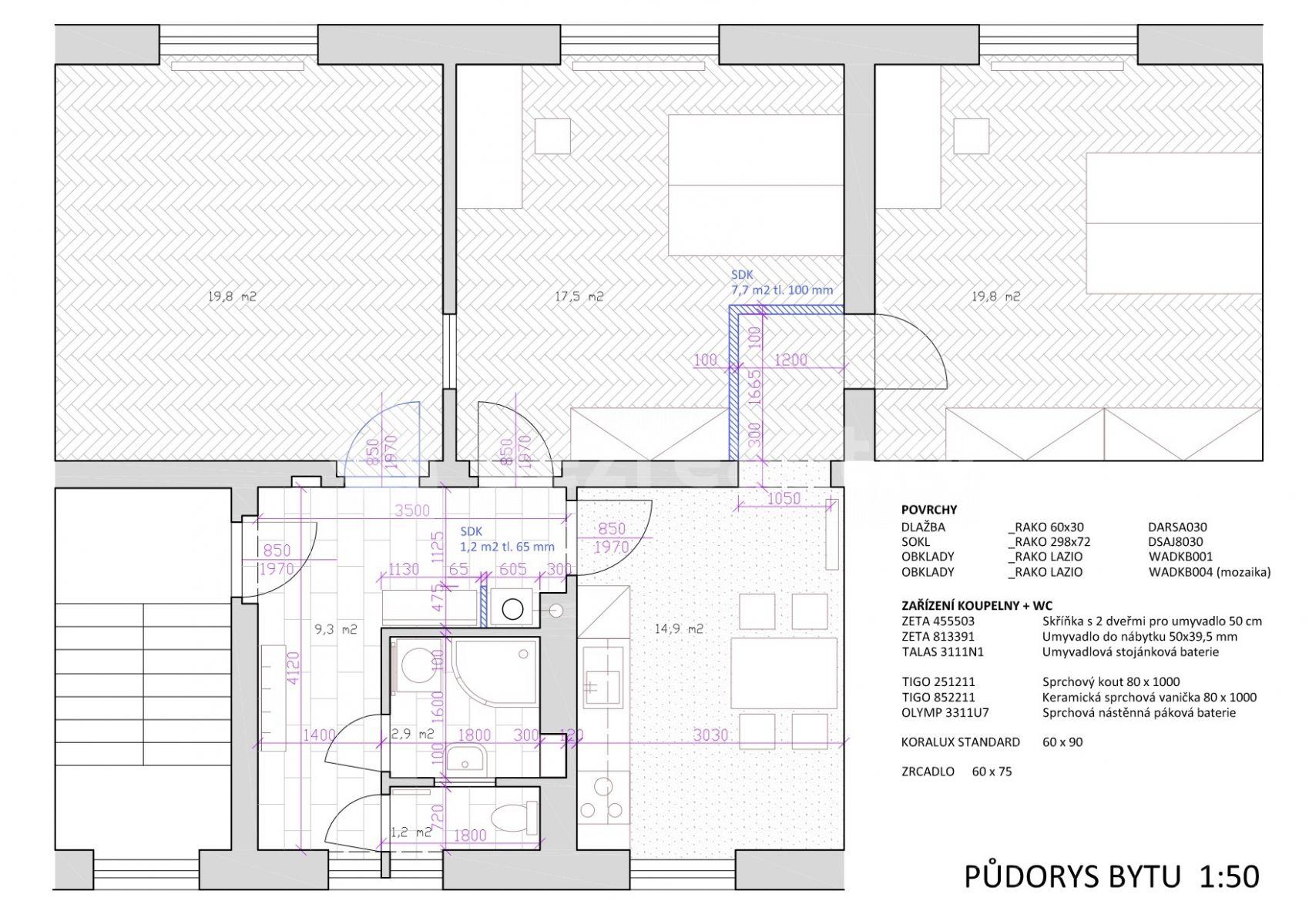 Prenájom bytu 3-izbový 70 m², Na Střelnici, Olomouc, Olomoucký kraj