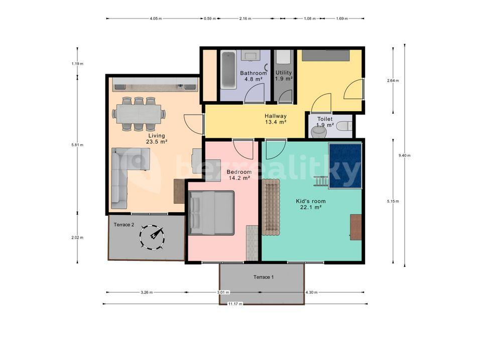 Prenájom bytu 3-izbový 100 m², Kotlářka, Praha, Praha