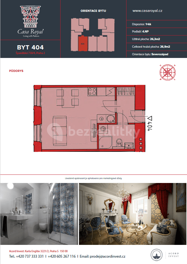 Prenájom bytu 1-izbový 26 m², Španělská, Praha, Praha