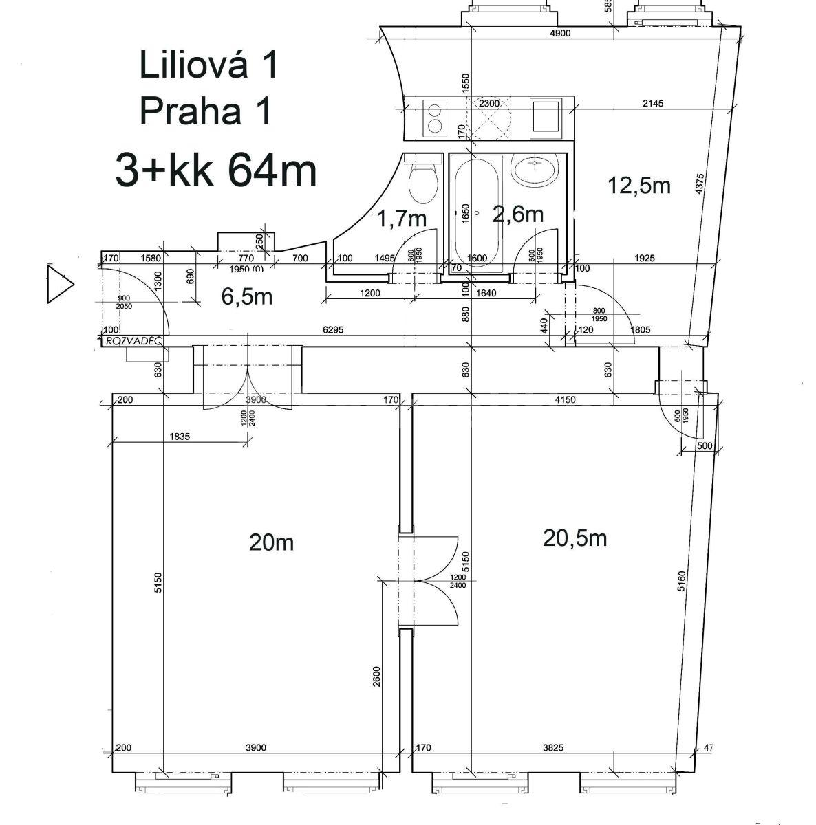 Prenájom bytu 3-izbový 64 m², Liliová, Praha, Praha