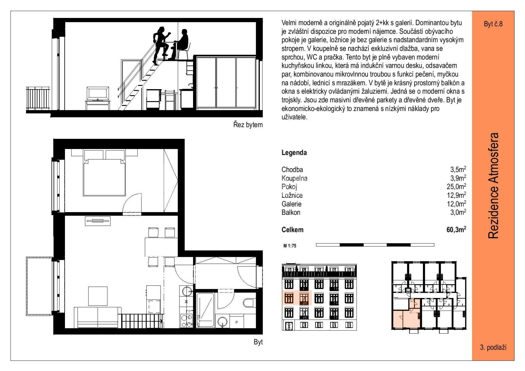 Prenájom bytu 2-izbový 60 m², Ambrožova, Praha, Praha