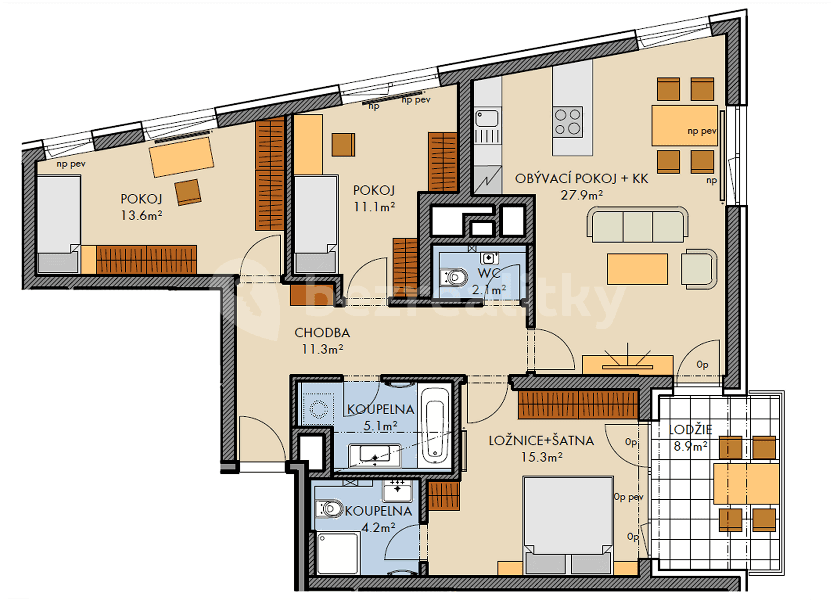 Prenájom bytu 4-izbový 100 m², Praha, Praha