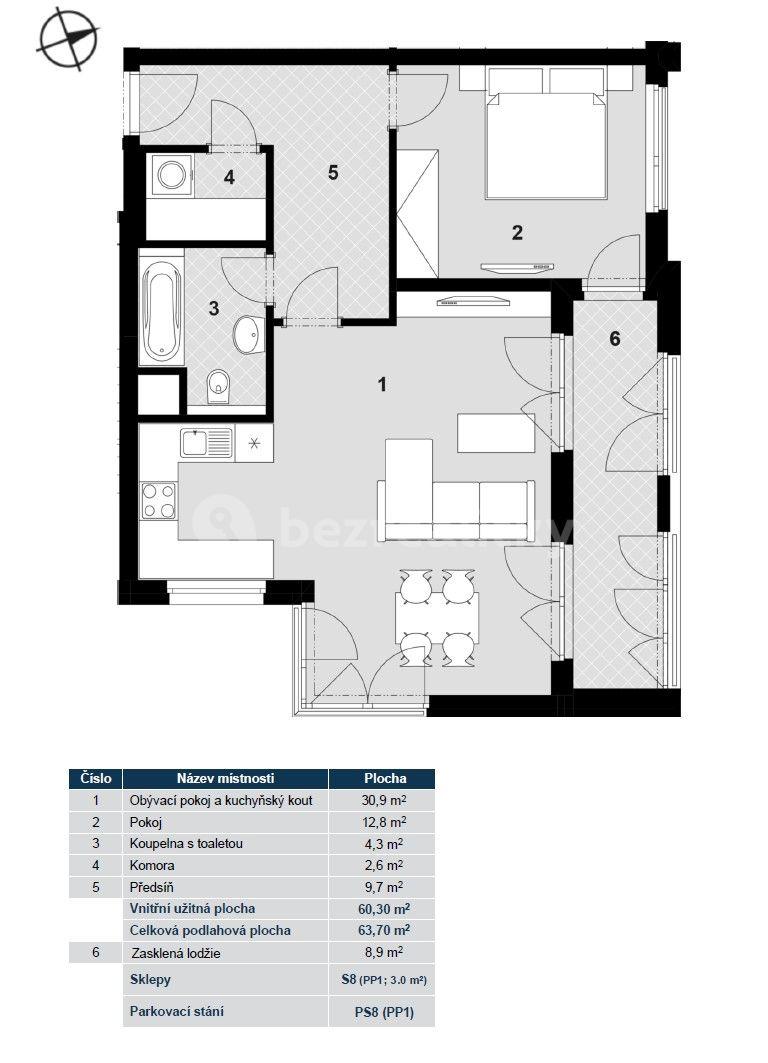 Prenájom bytu 2-izbový 63 m², Toufarova, Praha, Praha