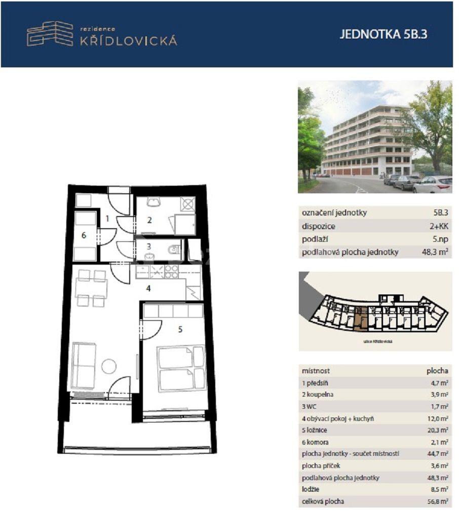 Prenájom bytu 2-izbový 48 m², Křídlovická, Brno, Jihomoravský kraj