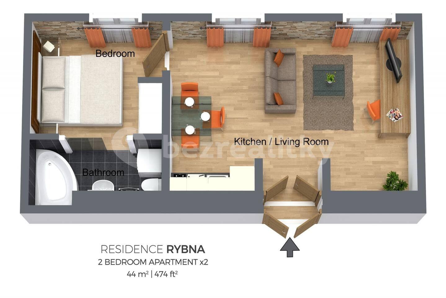 Prenájom bytu 2-izbový 44 m², Rybná, Praha, Praha