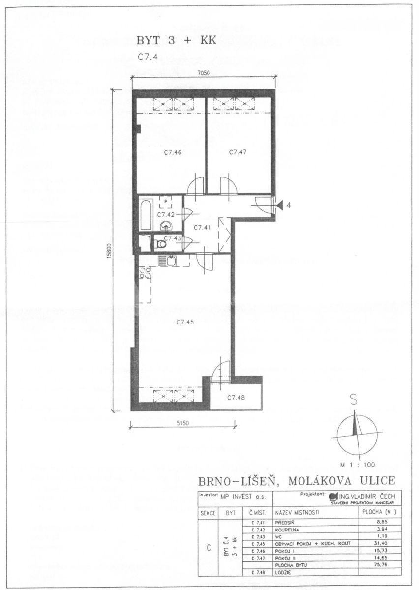 Predaj bytu 3-izbový 78 m², Molákova, Brno, Jihomoravský kraj