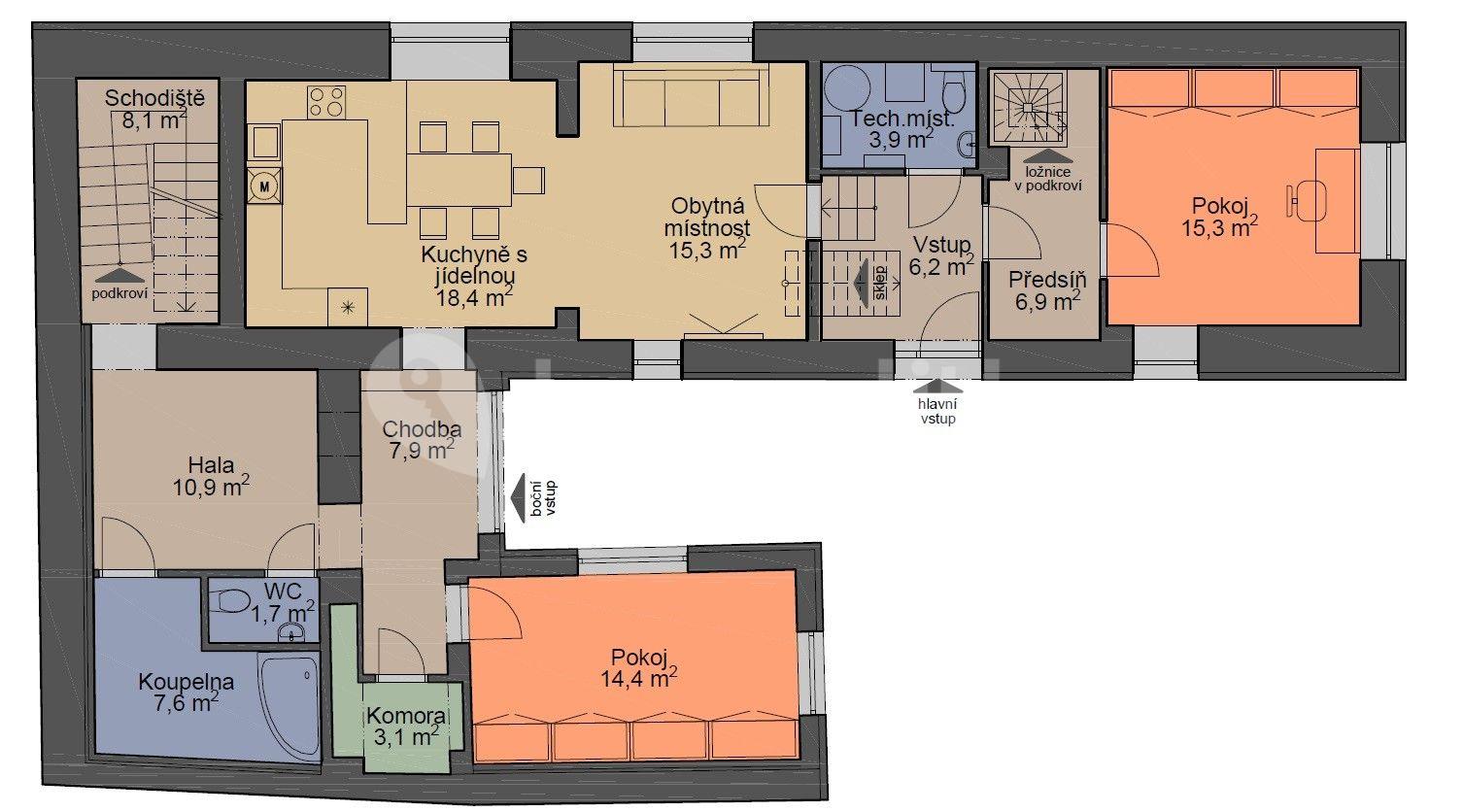 Predaj domu 264 m², pozemek 365 m², Prostřední, Březí, Středočeský kraj