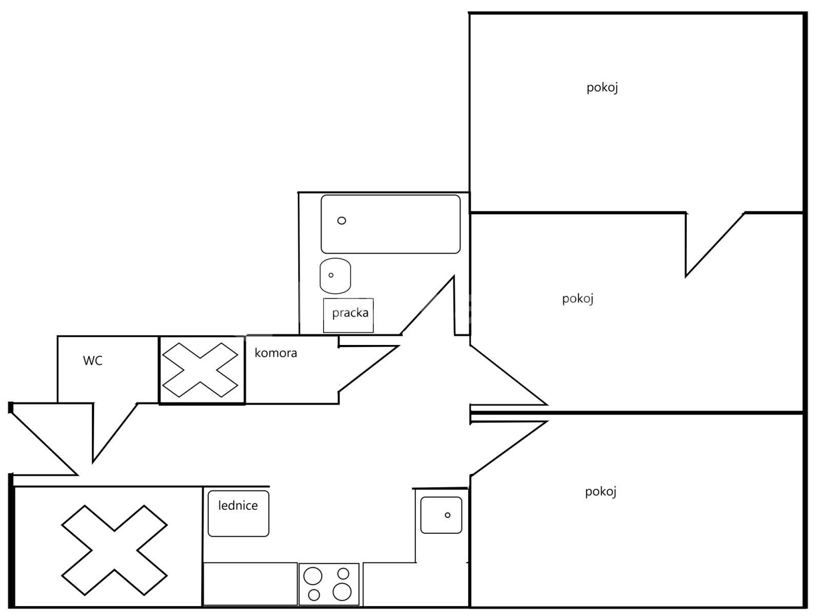 Prenájom bytu 3-izbový 72 m², Vrázova, Praha, Praha