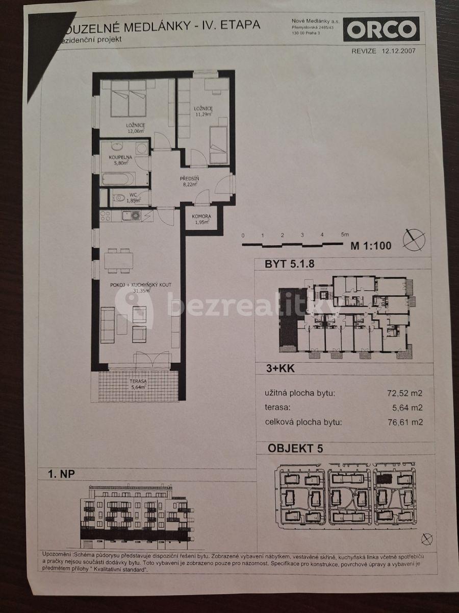 Prenájom bytu 3-izbový 80 m², K Babě, Brno, Jihomoravský kraj