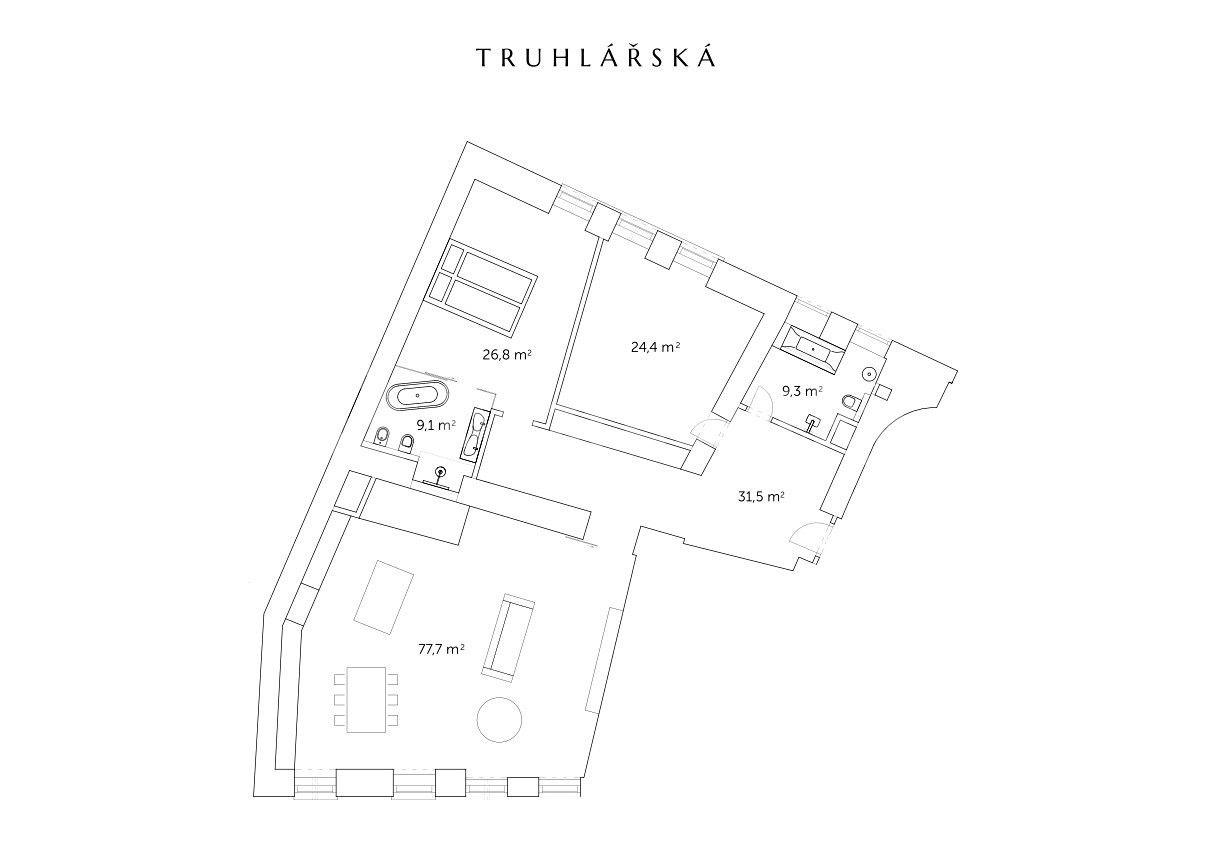 Prenájom bytu 3-izbový 186 m², Truhlářská, Praha, Praha