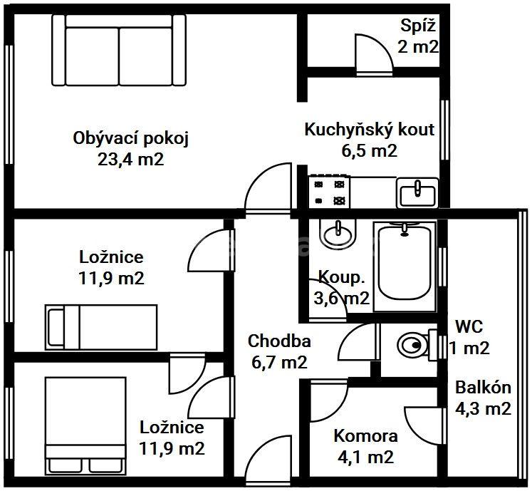 Predaj bytu 3-izbový 64 m², Sladkovského, Kolín, Středočeský kraj