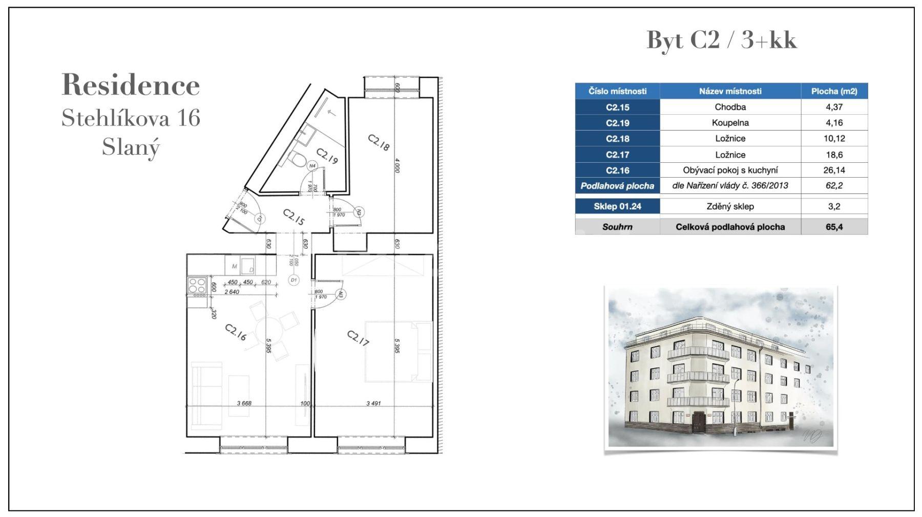 Predaj bytu 3-izbový 68 m², Stehlíkova, Slaný, Středočeský kraj