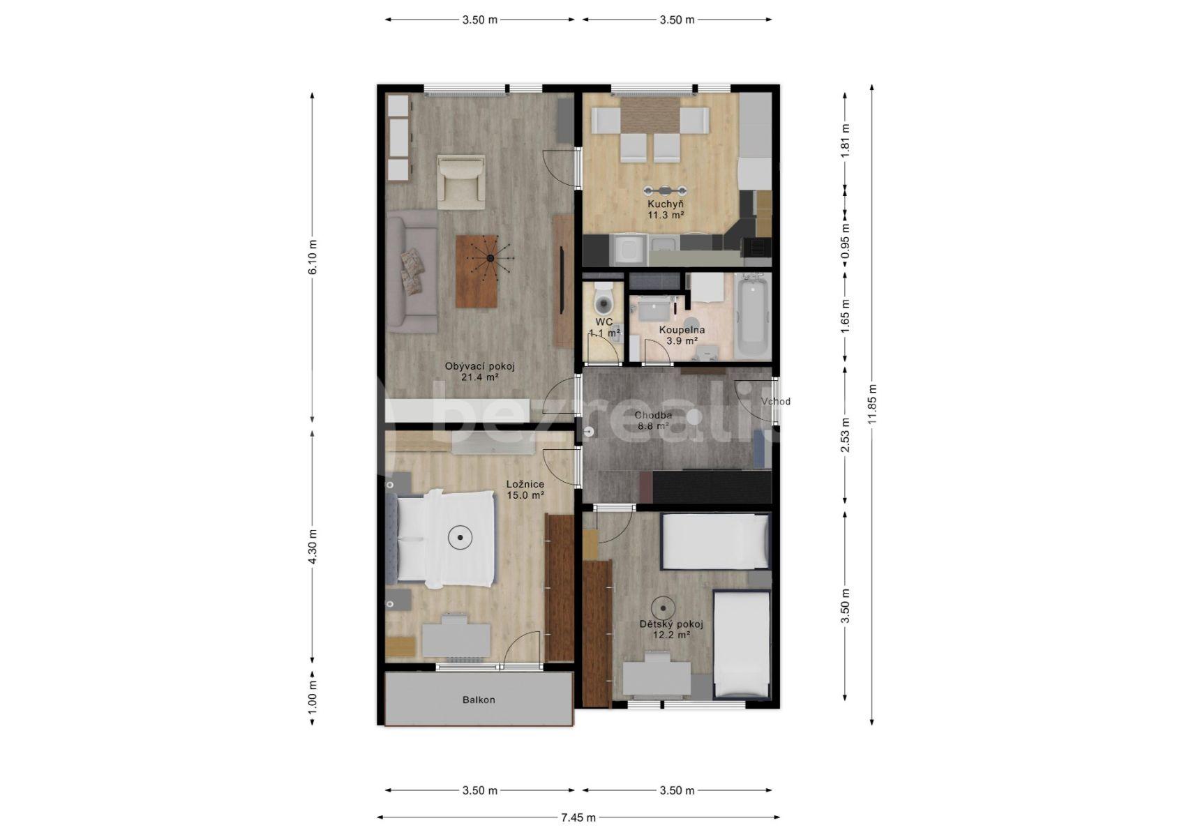 Prenájom bytu 3-izbový 71 m², U trati, Jičín, Královéhradecký kraj