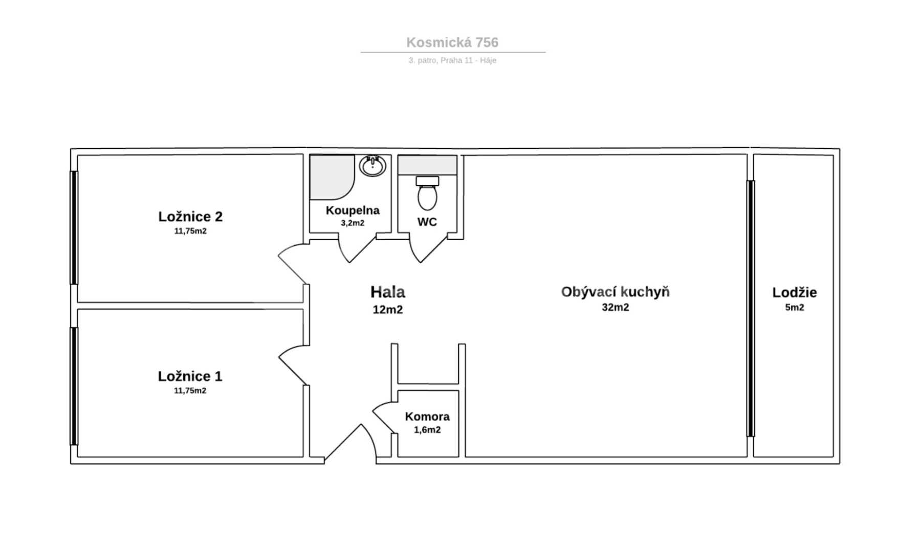 Prenájom bytu 3-izbový 72 m², Kosmická, Praha, Praha