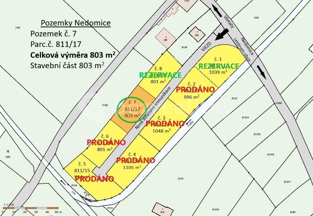 Predaj pozemku 803 m², Nedomice, Středočeský kraj