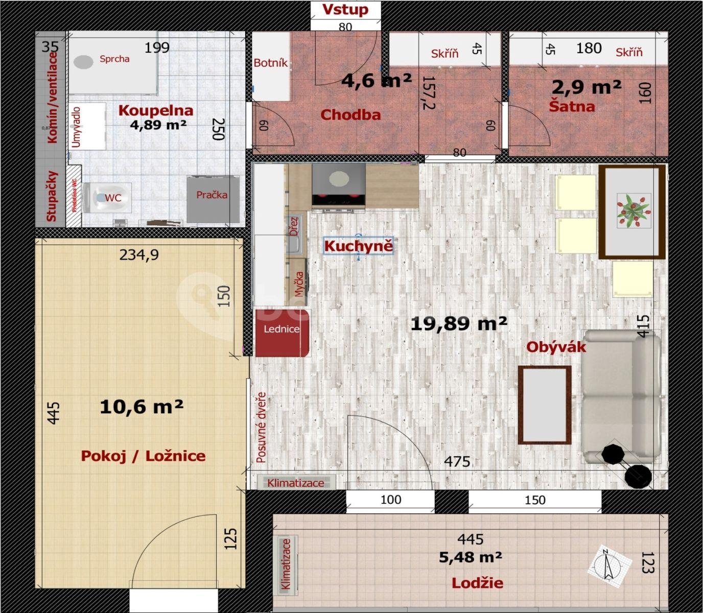 Prenájom bytu 2-izbový 49 m², Březnická, Zlín, Zlínský kraj