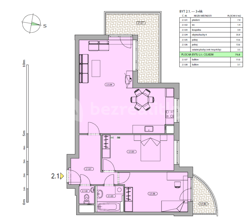 Prenájom bytu 3-izbový 79 m², Wiesenthalova, Praha, Praha