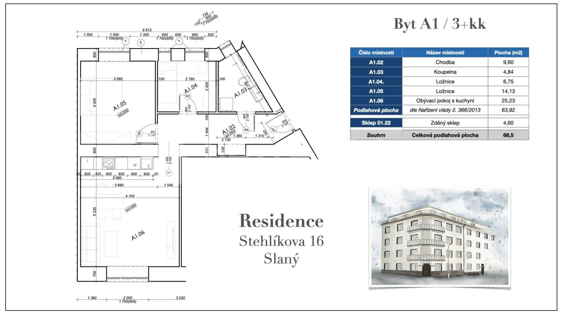 Predaj bytu 3-izbový 68 m², Stehlíkova, Slaný, Středočeský kraj