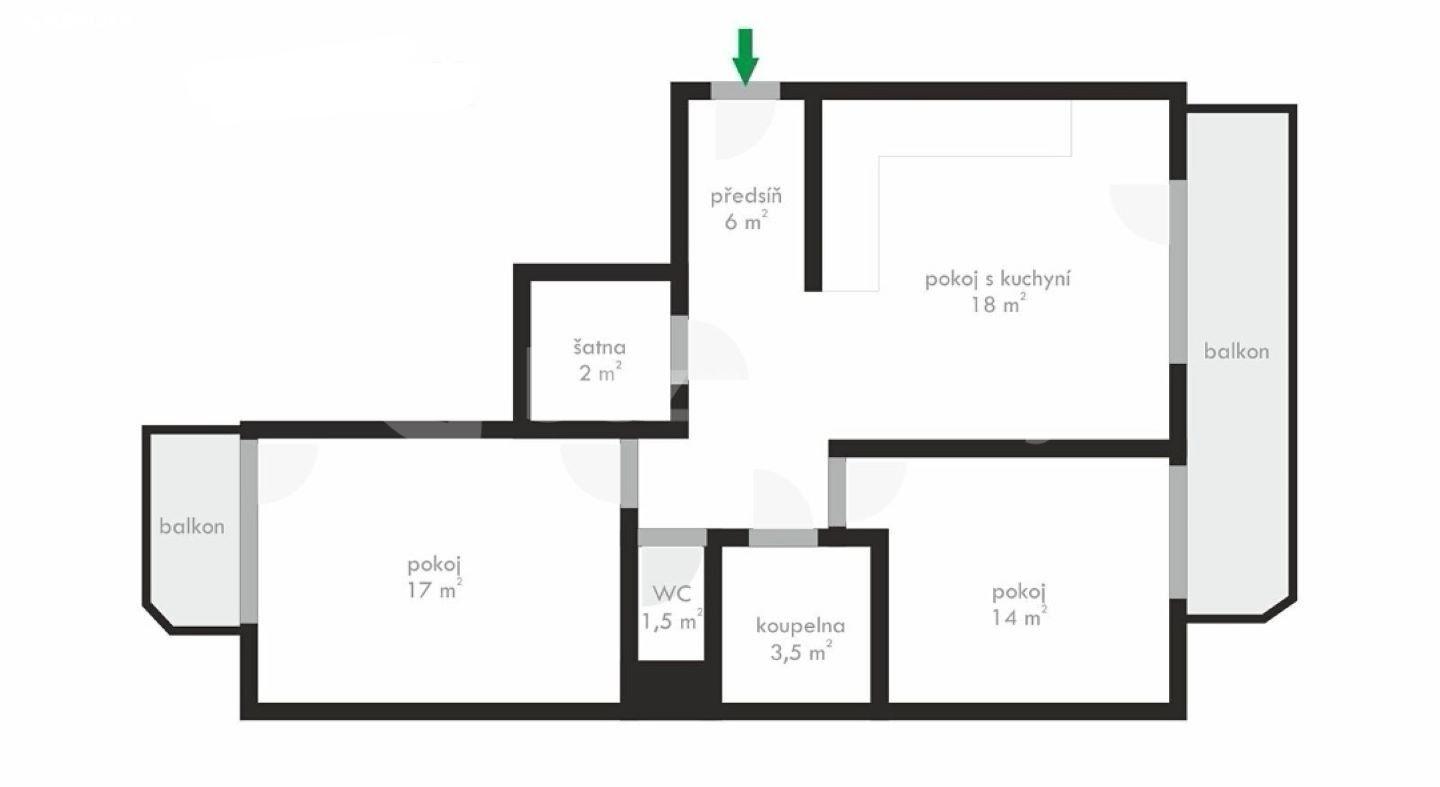 Prenájom bytu 3-izbový 68 m², Cacovická, Brno, Jihomoravský kraj