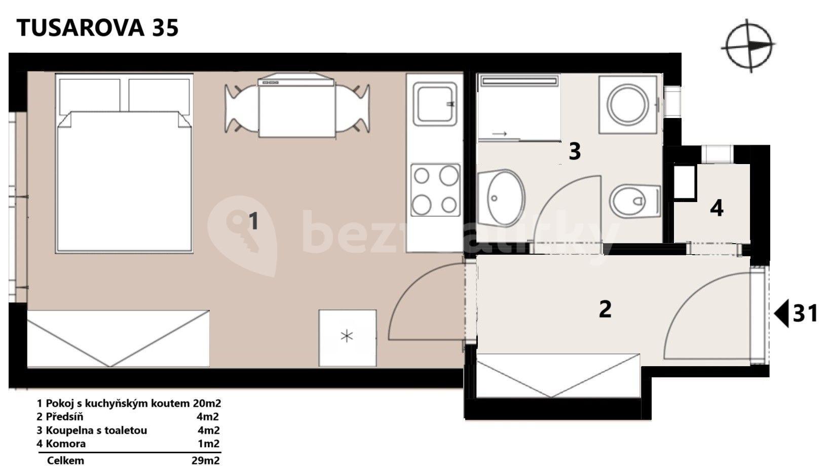 Prenájom bytu 1-izbový 28 m², Tusarova, Praha, Praha