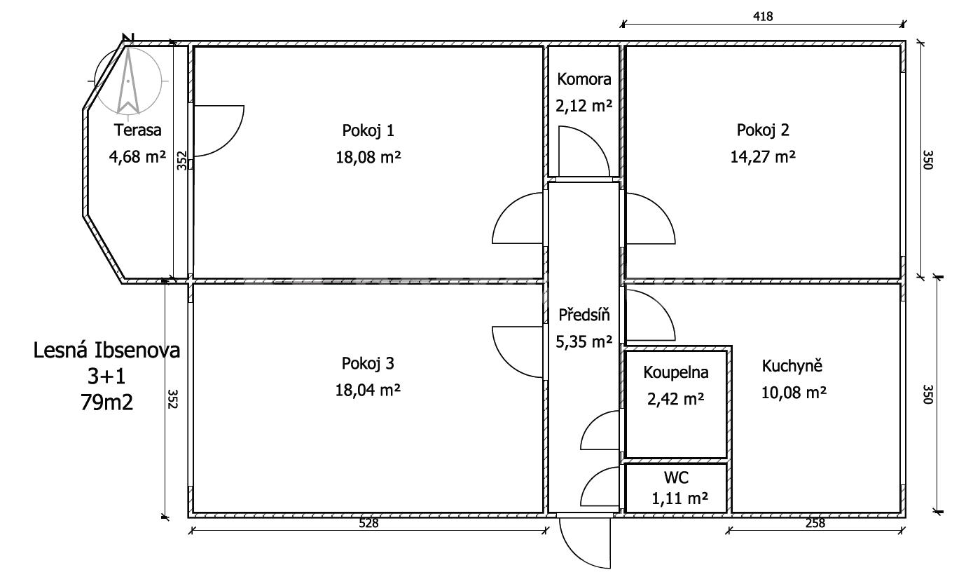 Prenájom bytu 3-izbový 79 m², Ibsenova, Brno, Jihomoravský kraj