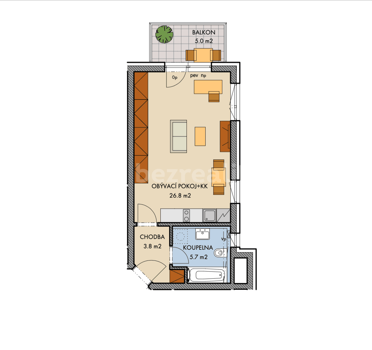 Prenájom bytu 1-izbový 37 m², Honzíkova, Praha, Praha