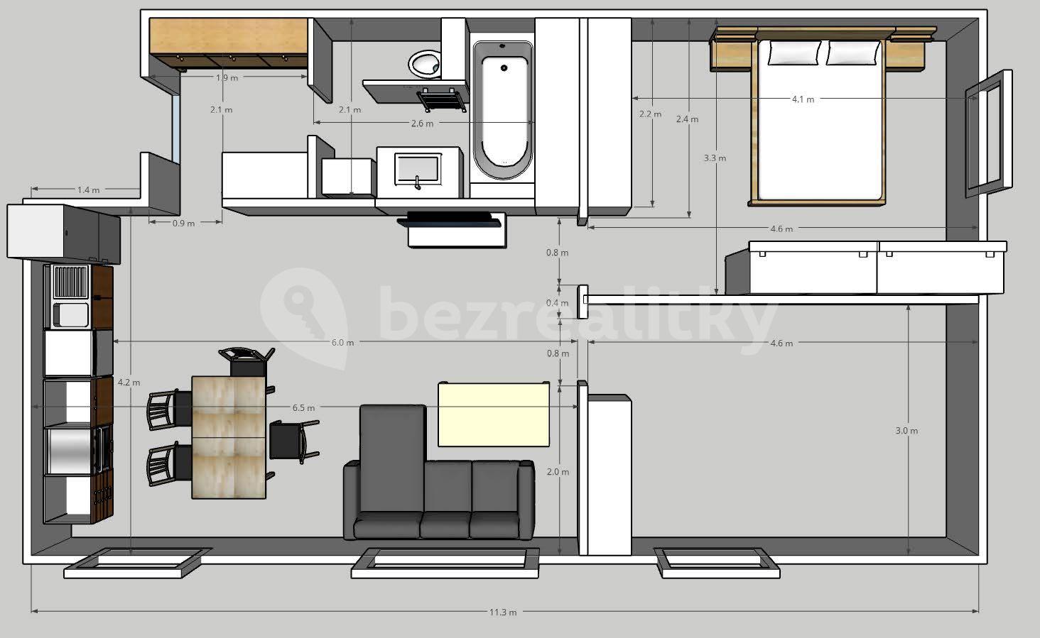 Prenájom bytu 3-izbový 61 m², Na Dlouhém lánu, Praha, Praha