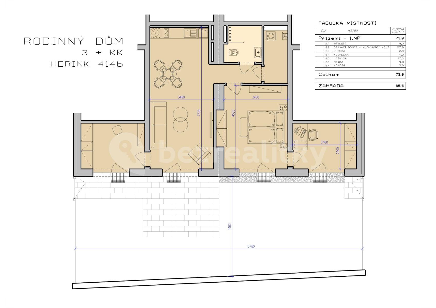 Prenájom bytu 3-izbový 73 m², Nad Rybníkem, Herink, Středočeský kraj