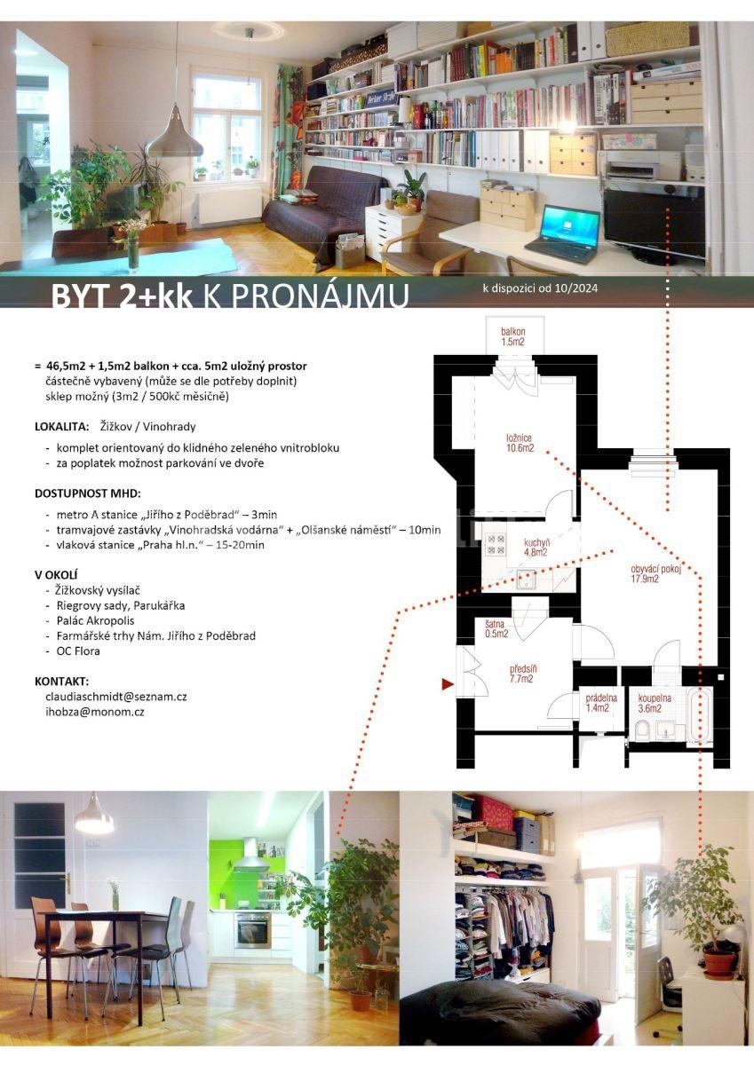 Prenájom bytu 2-izbový 47 m², Fibichova, Praha, Praha