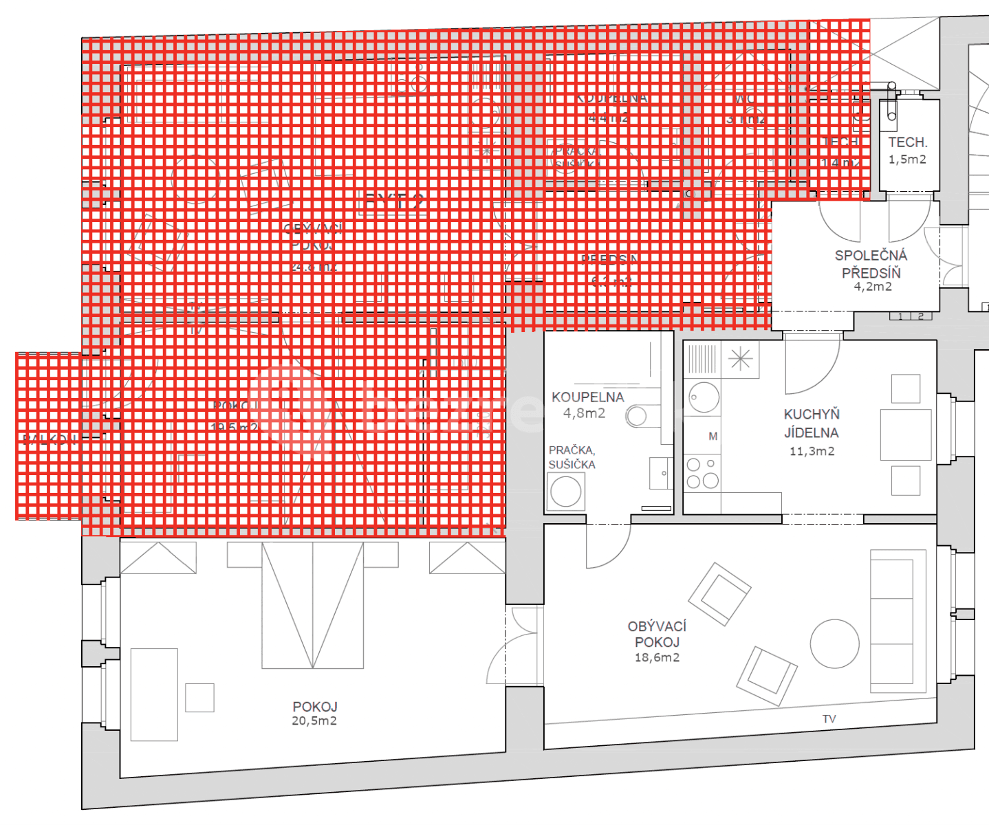 Prenájom bytu 2-izbový 56 m², Jungmannova, Praha, Praha