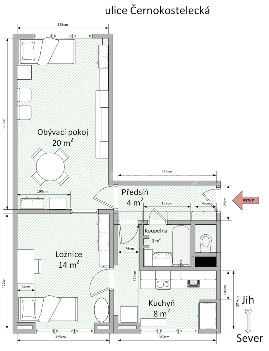 Prenájom bytu 2-izbový 52 m², Černokostelecká, Praha, Praha