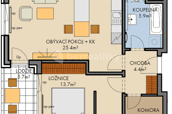 Prenájom bytu 2-izbový 58 m², Stočesova, Hlavní město Praha